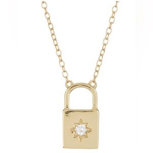 Argento Vivo CZ Lock Pendant Necklace Sterling Silver Gold